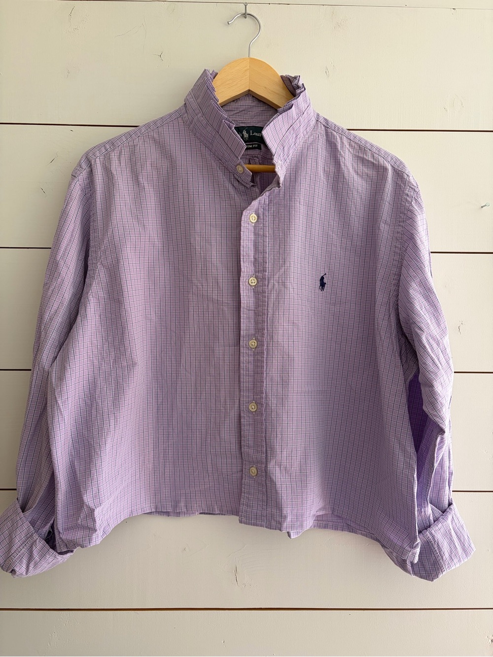 Viral Reworked Upcycled RALPH LAUREN Purple Plaid Shirt Ruffle Collar, X Large